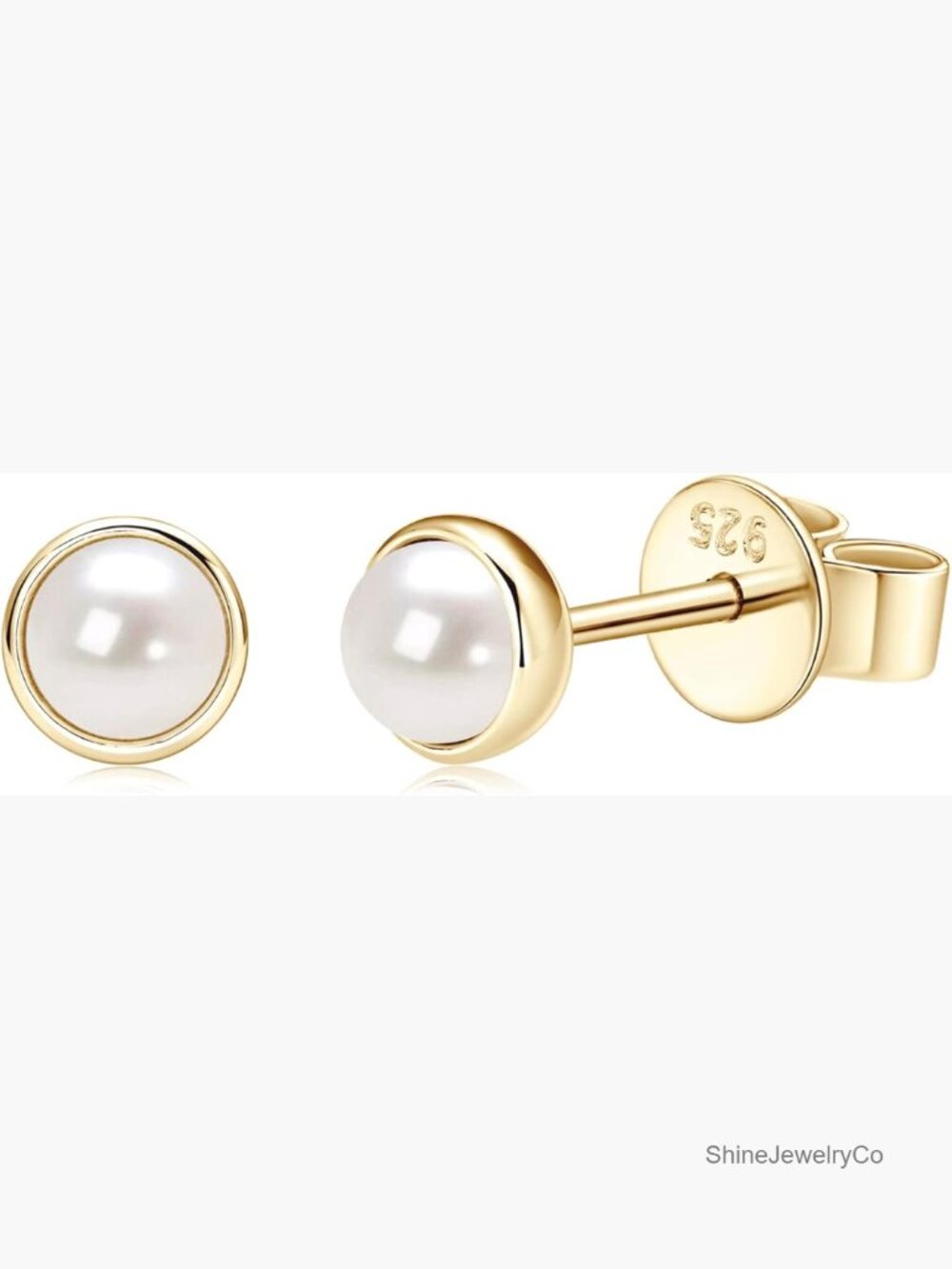 AAAA Freshwater Cultured Pearl Stud Earrings 14K Gold Plated Hypoallergenic